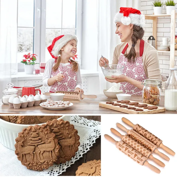 'The Best' Christmas Embossing Rolling Pin Cookie Dough Stick Fondant Tool Baking Noodle Roller 889
