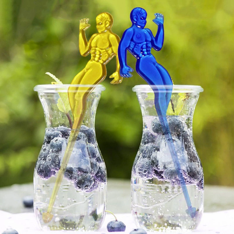 10 Pcs Muscle Man Cocktail Swizzle Sticks Drink Wine Stirrer Wine