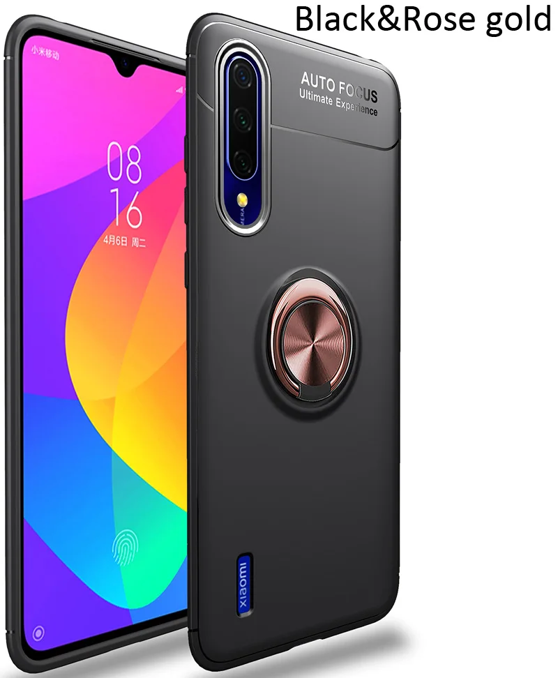Автомобильный Магнитный чехол для Xiaomi mi A3 mi A3 CC9e CC9 кольцо пальцевый держатель Магнитный чехол - Цвет: Black Rose gold