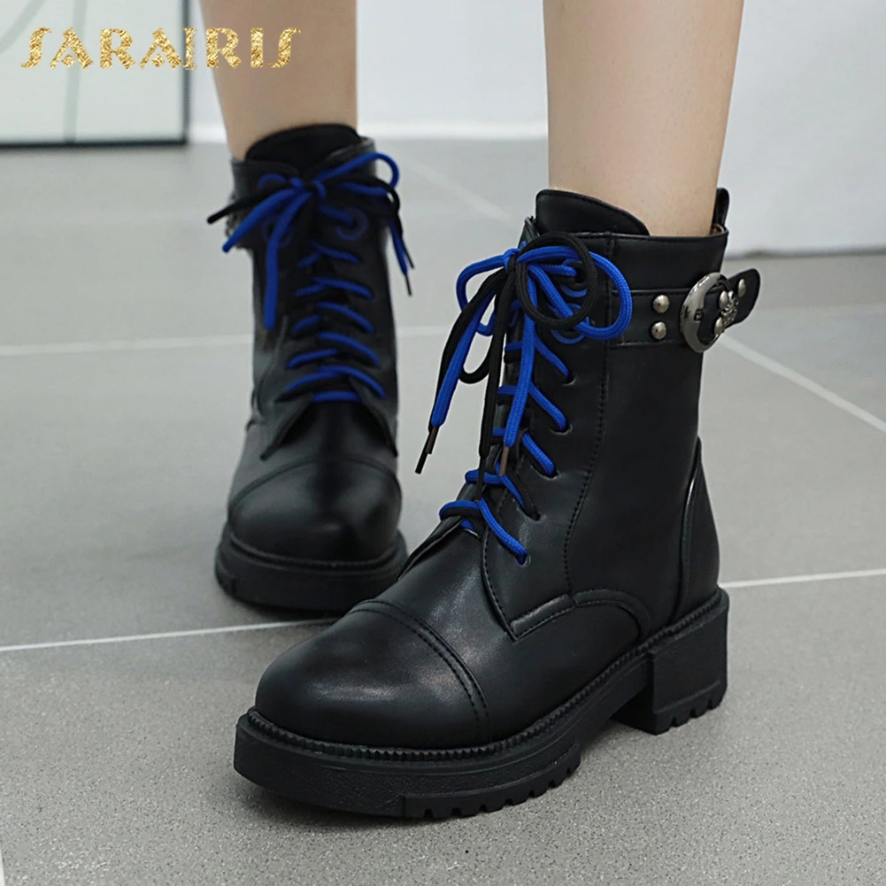 

Sarairis 2020 Size 40 Autumn Winter Shoes Woman Boots Female comfortable Chunky Heels Lace Up Ankle Boots Women Shoes