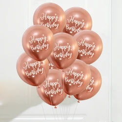 10Pcs 12inch Happy Birthday Balloon Decor Rose Gold Chrome Metallic Latex Balloons For Kids 1st 30th Birthday Party Metal Globos