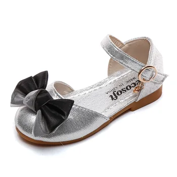 

Sweet Butterfly-knot Medium Big Girls Covered-toes Half Sandals Casual Butterfly-knot Children's Leather Flats Kids Summer Shoes