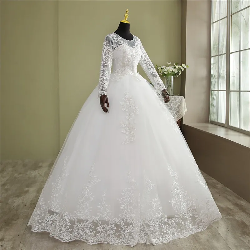 gown for wedding VLNUO NISA Real Video New Korean Plus Size Wedding dress Full Sleeve Long Lace Appliques Noiva Gown O-Neck Cheap wholesale China short wedding dresses