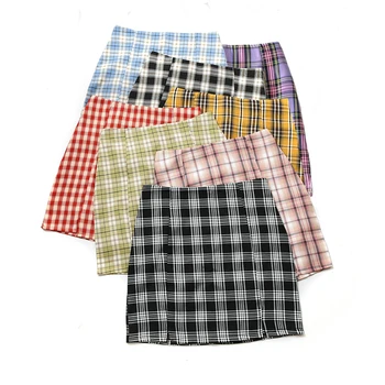

Women Plaid Skirt 2020 Streetwear Slim A-line Skirt High Waist Split Short Skirt harajuku Lattice skirts womens
