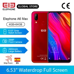 Elephone A6 MAX смартфон, 4 Гб 64 Гб 6,53 '', водонепроницаемая камера 20 МП, Восьмиядерный отпечаток лица, разблокировка Android 9,0