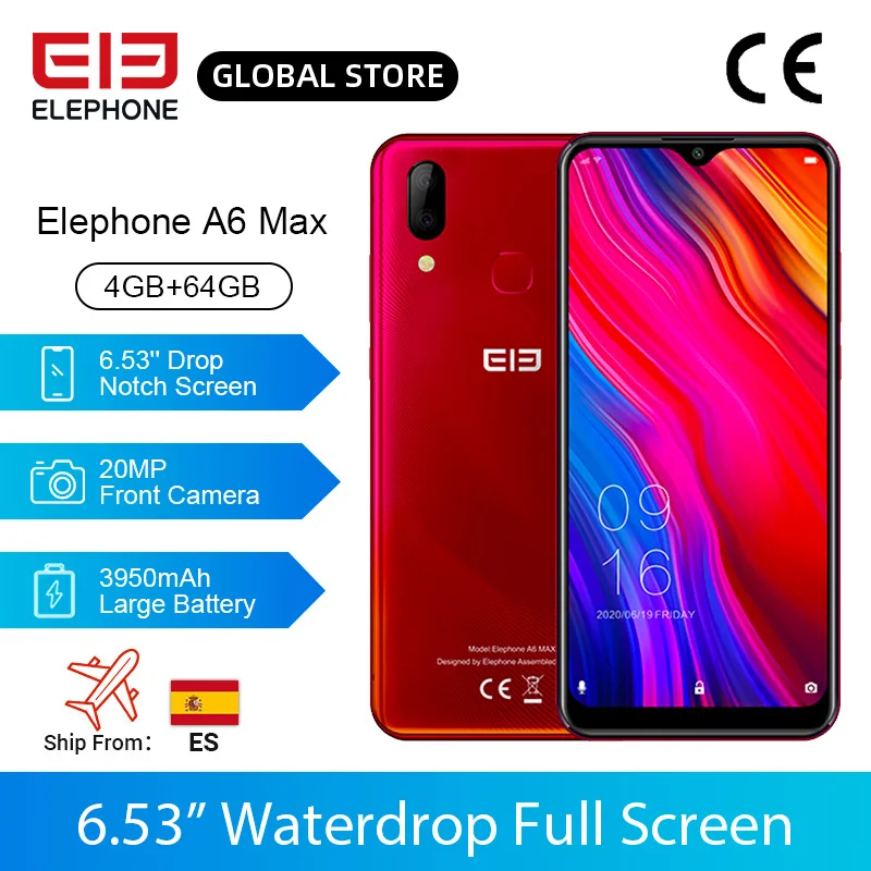Elefoon A6 Max Smartphone 4Gb 64Gb 6.53 Inch Waterdrop Screen 20MP Front Camera Octa Core Gezicht Vingerafdruk Unlock android 9.0