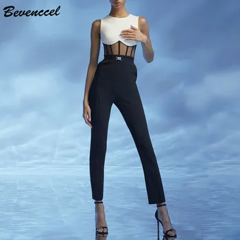 

Bevenccel 2020 Full Length Sexy Casual Jumpsuit Romper Overalls Sexy Bodycon Waist Hollow Out Bandage Jumpsuit Women Bodysuit