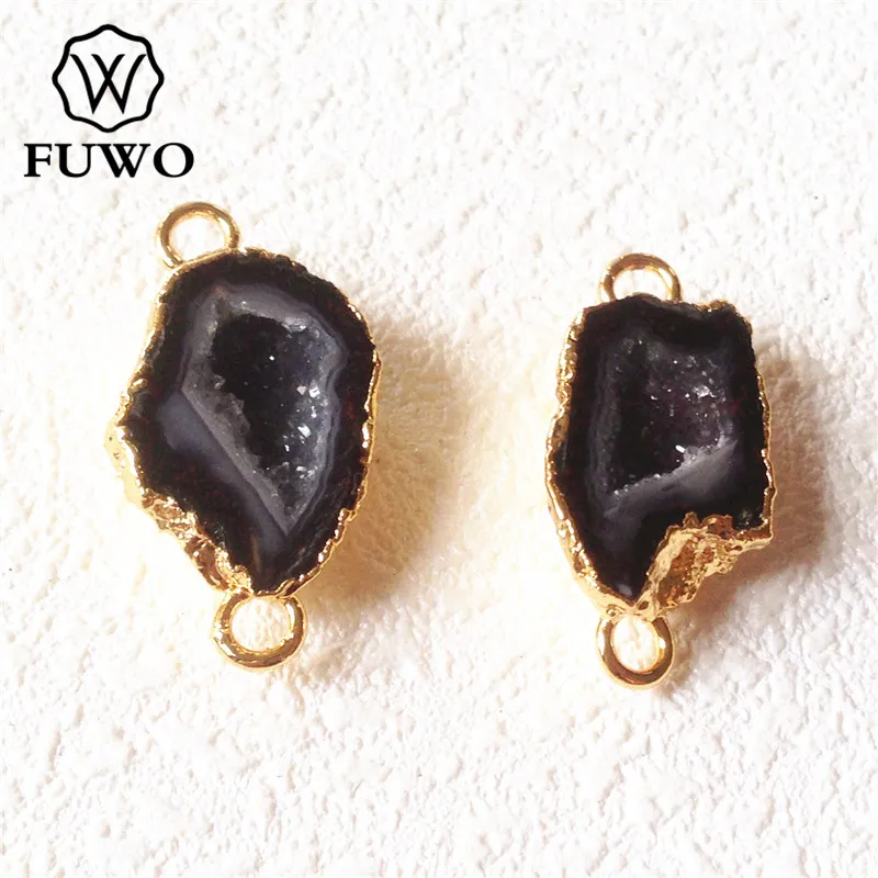 FUWO Природный Оникс Geode кулон Соединитель с золотым обрезанным краем свободная форма Кристалл кварц для изготовления ювелирных изделий PD256
