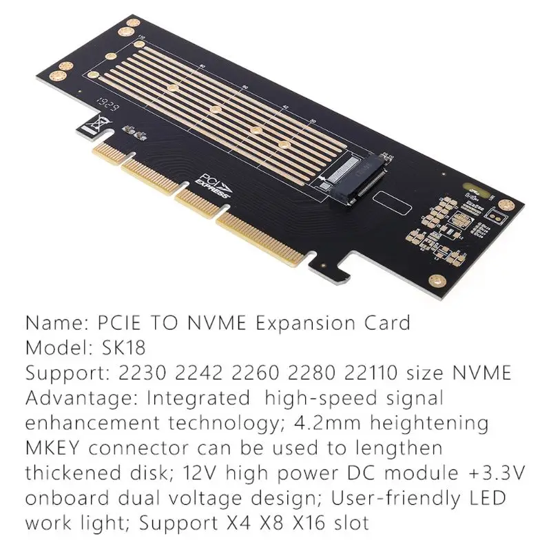 M.2 NVMe SSD для PCIe карты расширения M ключ PCIE 3,0X4X16 2230-22110 адаптер