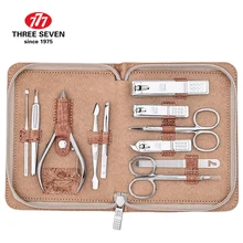 Три семь 777 Высокое качество углеродистая сталь серебряный маникюрный набор машинка для стрижки ногтей Педикюр кусачки для кутикулы 11 в 1 роскошный комплект NTS-1026