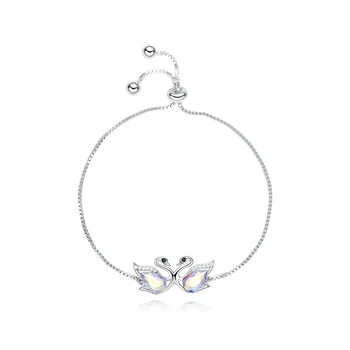 

LuxJuly Classic Elegant Double Swan Sterling Silver Bracelet for Women Embellished with Crystals from Swarovski