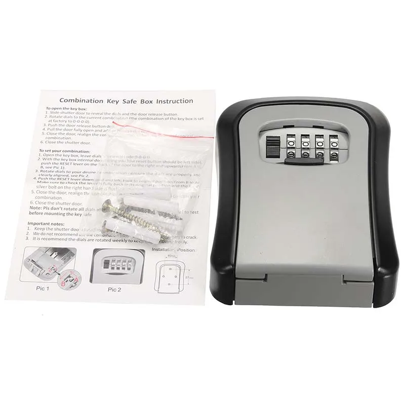Safurance Mini Key Safe Box Outdoor Key Lock Box Aluminium Wall Mounted Waterproof 4 Digit Combination Password