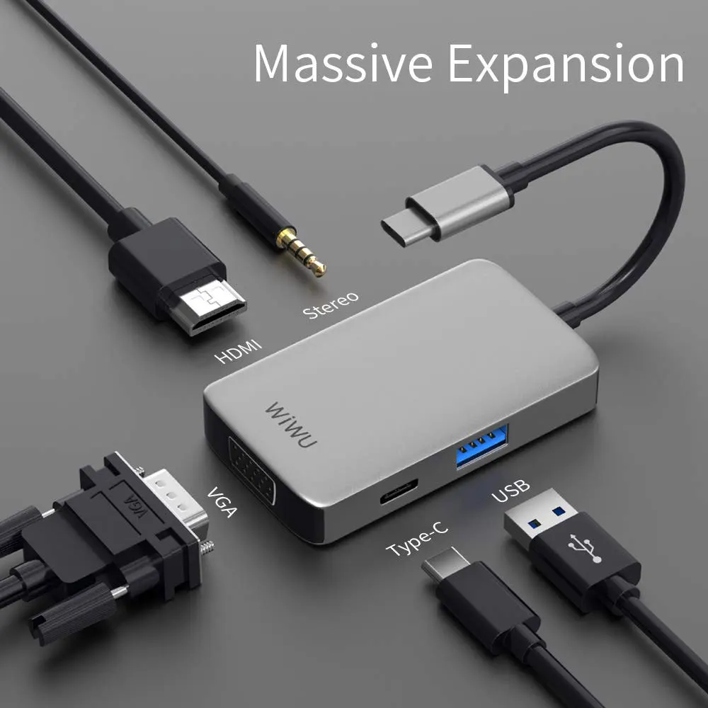 

USB-концентратор WIWU 5 в 1 с несколькими портами, 3,5 мм