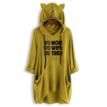 

New Arrival Mid Sleeve Hooded T-Shirt Super Mom Super Wife Super Tired Letters Print T-Shirt For Women Tshirt T-Shirt Tops Women