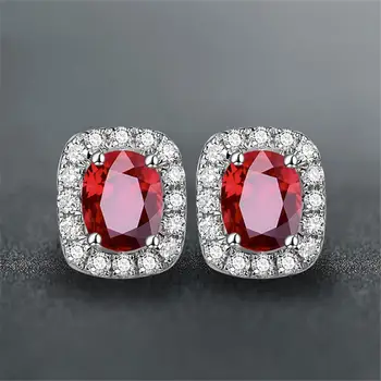 

SMALL ELEGANT RUBY GEMSTONES RED CRYSTAL STUD EARRINGS WOMEN FASHION ZIRCON DIAMOND WHITE GOLD STERLING SILVER925 LUXURY JEWELRY