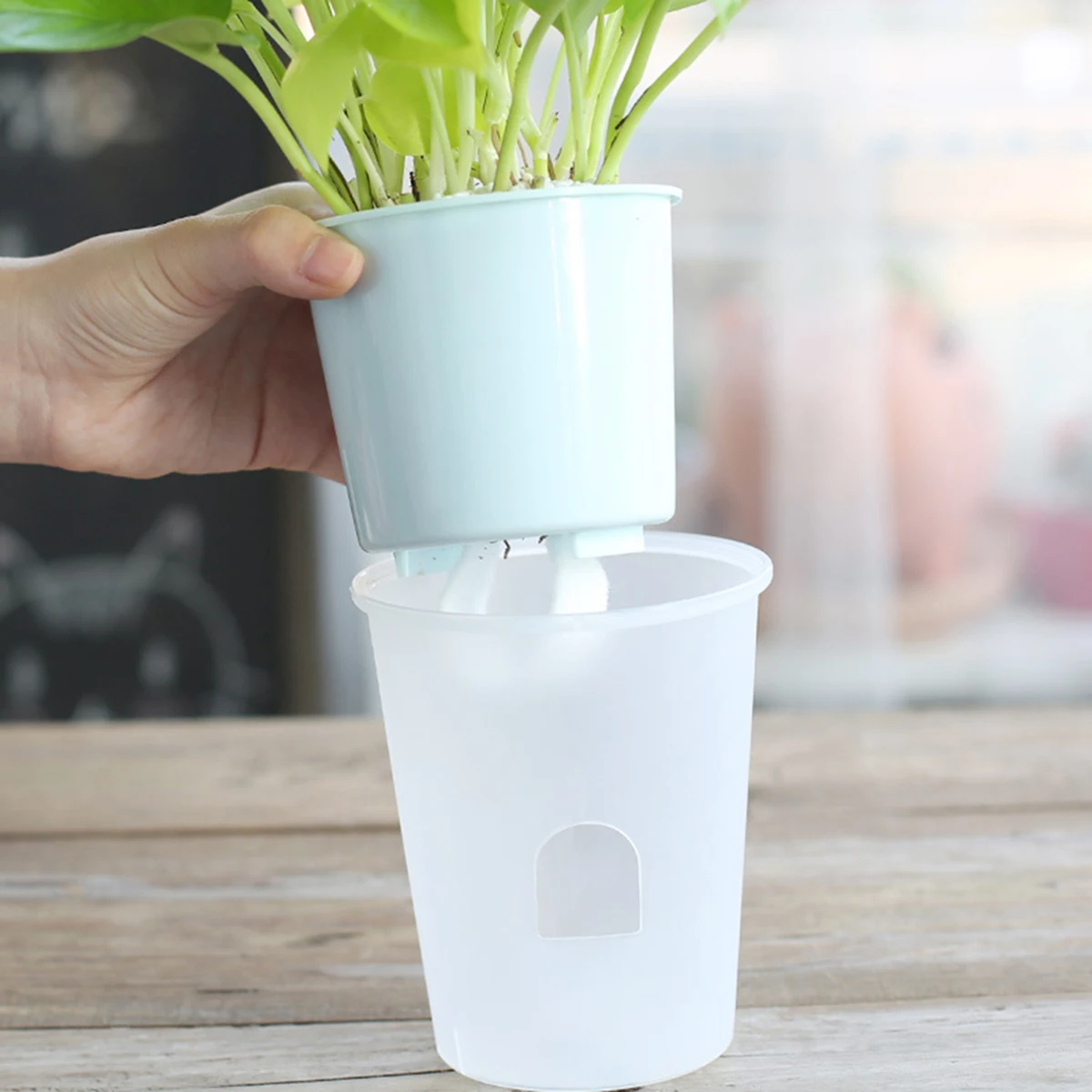 

1 PC Self-Watering Planter Double Deck Planter For Fresh And Healthy Herbs Indoor Garden Stylish Planter Home Garden Supplies