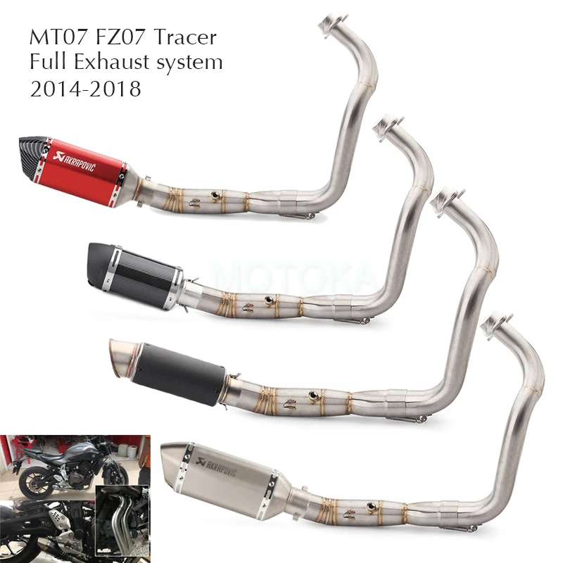 

Modified Motorcycle Full Exhaust Pipe System MT-07 FZ07 Tracer 2014-2018 XSR700 Slip-on Middle Link Pipe Joint Muffler Tail Pipe