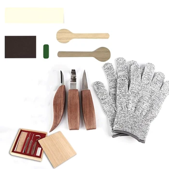 

10 Pcs Black Walnut Stainless Steel Carving Knife, Wood Cutting Knife, Wooden Knife, Spoon Handle Carving Set