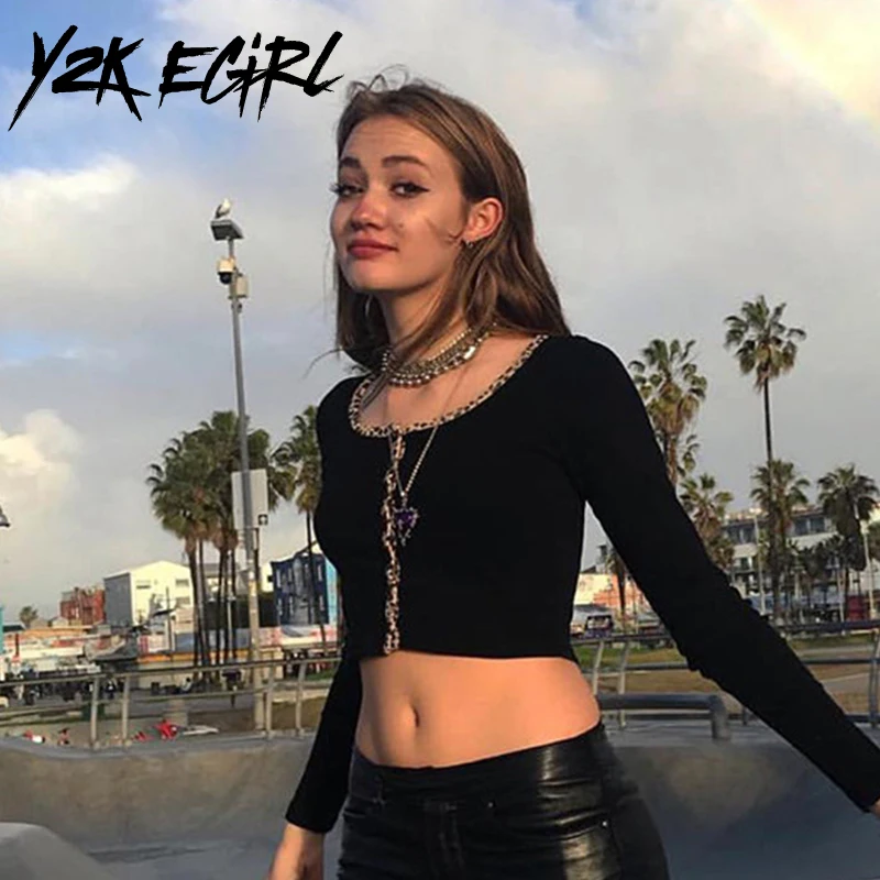 

Y2KEGIRL Wild O-neck Single-breasted Leopard Printing Patchwork Cropped Tops Autumn Gothic Ribbed Slim Knitted Cardigan Party