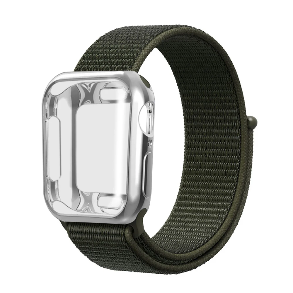 Нейлоновый ремешок+ чехол для Apple watch series 5/4/3/2/1, 42 мм, 38 мм, версия в едином положении во время занятий легкой атлетикой, ремешок для наручных часов iwatch, 40 мм 44 спортивный браслет - Цвет ремешка: Army green khaki