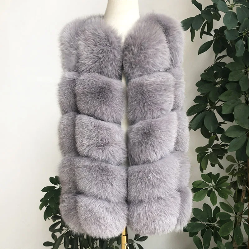 Light gray 1 Женский жилет из натурального Лисьего меха высокого качества натуральный мех модное меховое пальто куртка жилет пальто из натуральной кожи - Цвет: Light gray 1