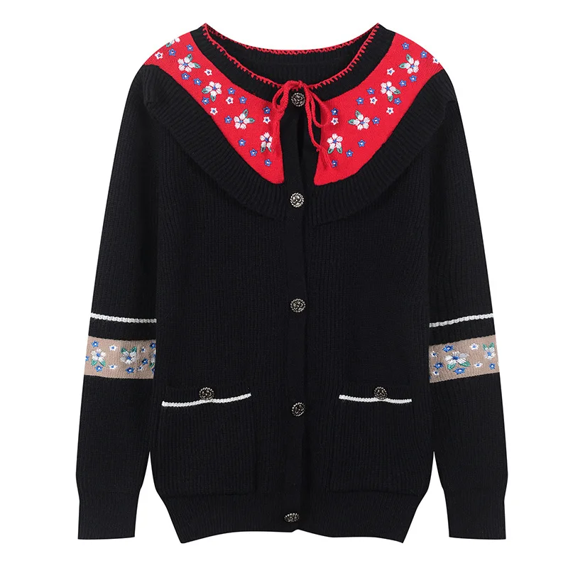 

Floral Embroidery Women Sweater Cardigans 2019 Autumn O-neck Ruffles Single Breasted Knitted Cardigan Coat Winter Clothes Women