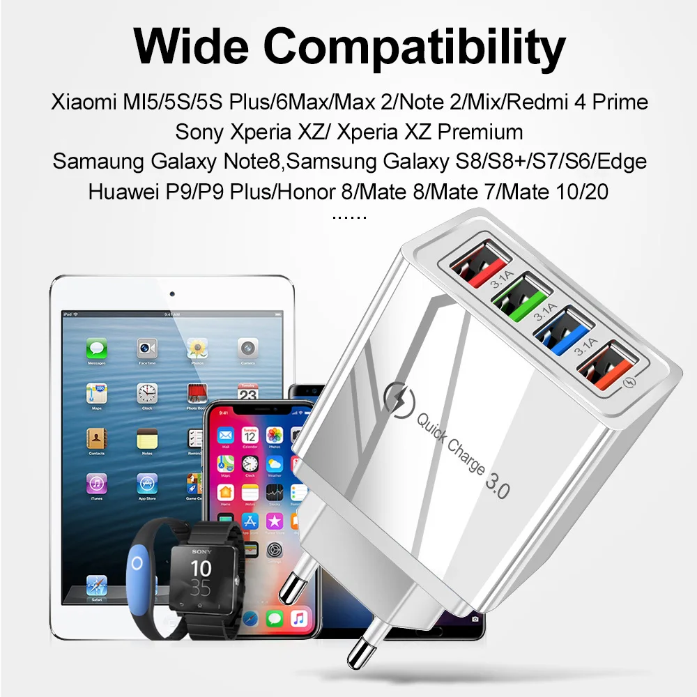 EU/US Plug USB Charger Quick Charge 3.0 for Huawei Mate 30 Tablet Portable Wall Mobile Charger