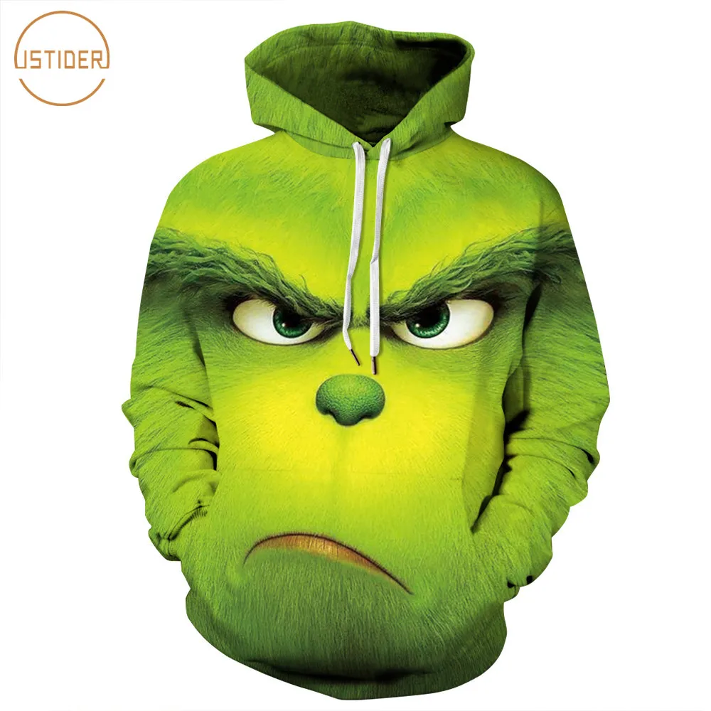 ISTider,, толстовка Grinch с 3D рисунком лица, зеленая толстовка с капюшоном, мужские/женские забавные толстовки, куртка, пальто, Прямая поставка