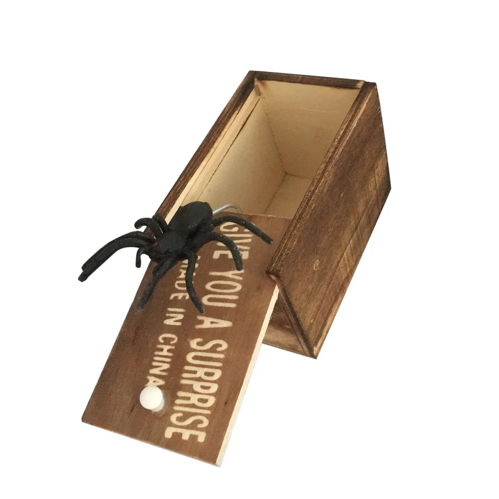 

NEW Prank design Gift Box Fool's Day Spoof Funny Scare Small Wooden Box Spider Scary Girls Party Gift education baby toys C#01
