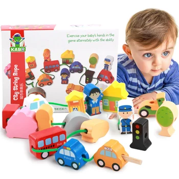 

DIY Wooden Farm City Character Beads Toys Building Blocks Strings Beads Games Educational Arts & Crafts, DIY toys