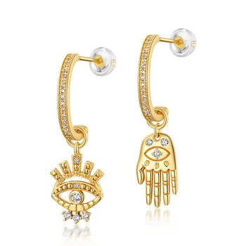 

XiaoJing 925 sterling silver Gold color asymmetric eyes Palm stud earrings 2020 Women Fashion Jewelry for women Gift wholesale