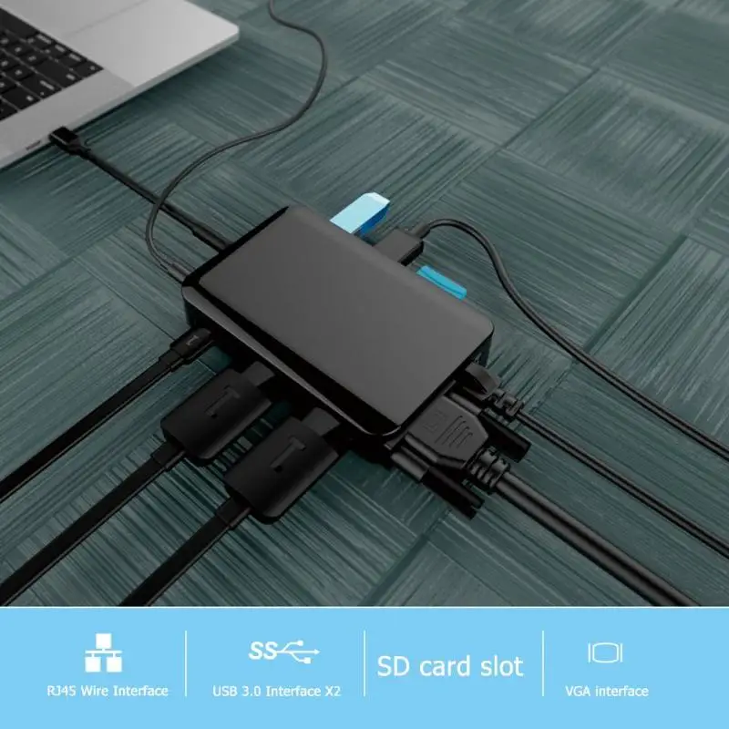 9 в 1 тип-c концентратор адаптер type C для PD док-станции 2 USB 3,0 порт 4K HDMI 1080P VGA RJ45 TF слот для карт 3,5 мм аудио разъем для Macbook Pro