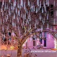 

16 Tubes Christmas LED Meteor Shower Garland Festoon Holiday Strip Light Outdoor Waterproof Fairy Light For Street Decoration