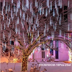 16 Tubes Christmas LED Meteor Shower Garland Festoon Holiday Strip Light Outdoor Waterproof Fairy Light For Street Decoration
