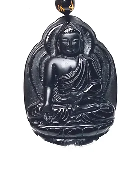 

LETSFUN Fine Jewelry 100% Natural Black Obsidian Hand-carved Tara Bodhisattva Patron Saint Pendant Free Shipping
