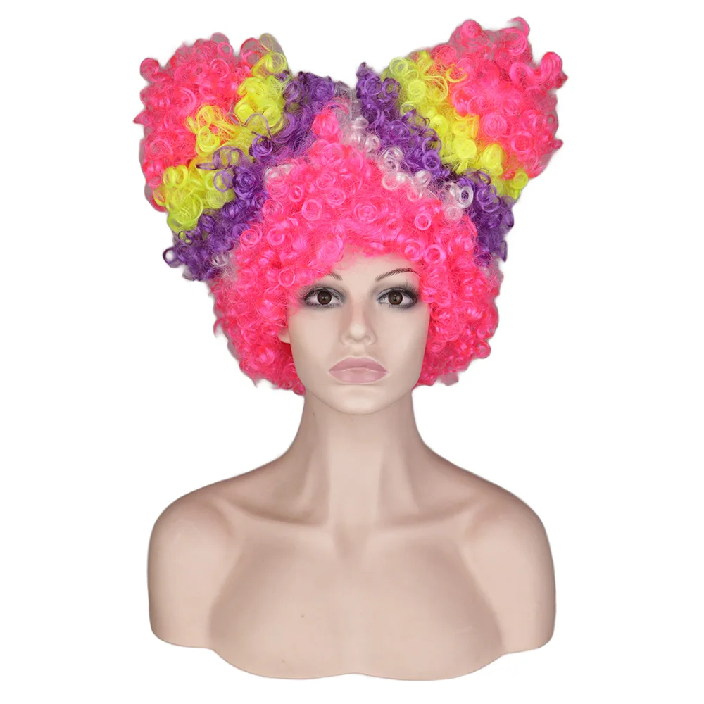 QQXCAIW афро Клоун парик Радуга Красочные Большие верхние вентиляторы кошачьи уши вечерние парики для танцев