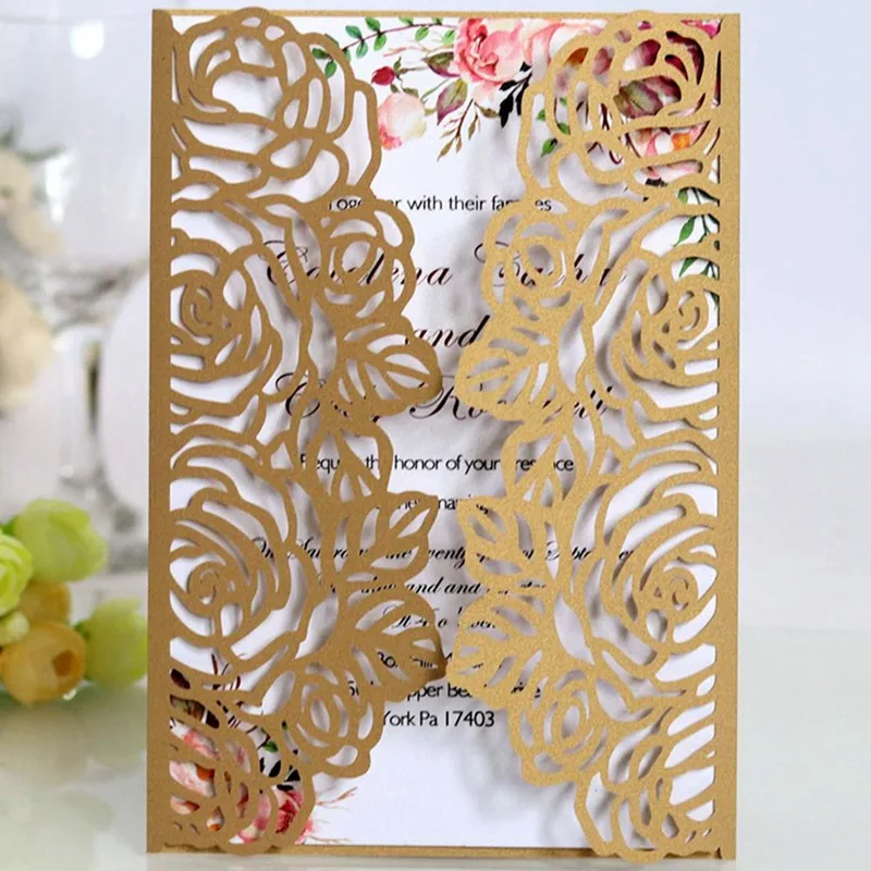 1pcs Gold Blue White Glitter Paper Laser Cut Wedding Invitation Card Personalized Wedding Decor Party Supplies