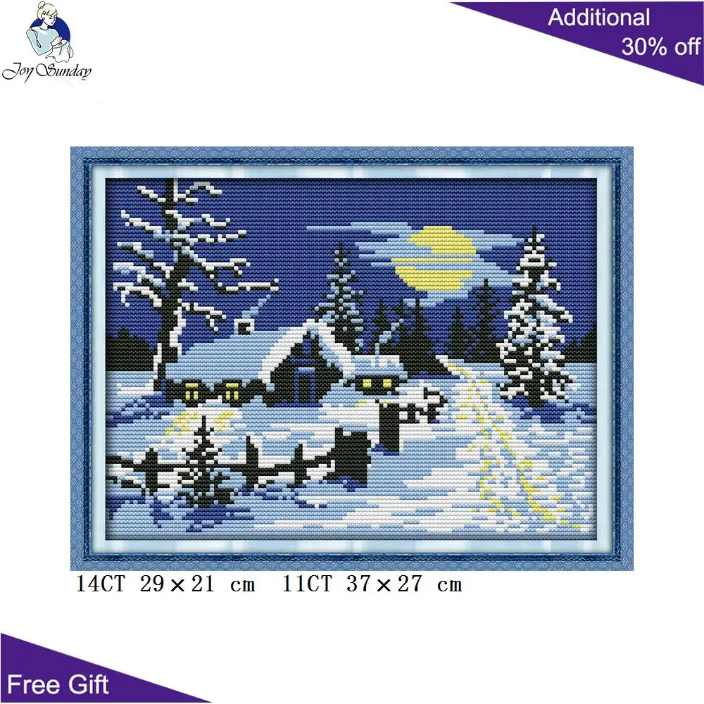 

Your Gift Snow Day Needlework F609 14CT 11CT Counted and Stamped Home Decoration Red Sun Snow Embroidery DIY Cross Stitch kits
