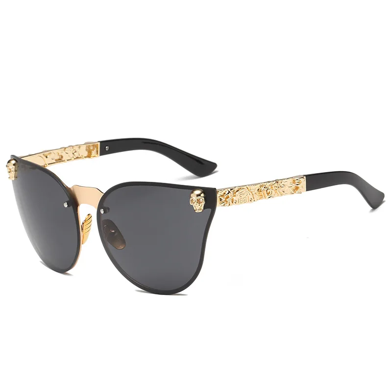 C3-Gold-Black MuseLife Модные женские готические очки с металлической оправой и черепом UV400 - Цвет линз: C3-Gold-Black