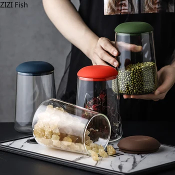 

Transparent Glass Storage Tank with Cover Sealed Jar Dust-proof Dried Fruit Cereals Tea Cans Home Kitchen Storage Tools