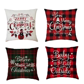 

35# 4 Pack Christmas Cushion Cover 45*45 Red Merry Christmas Printed Decorative Pillows Sofa Home Decoration Pillowcase