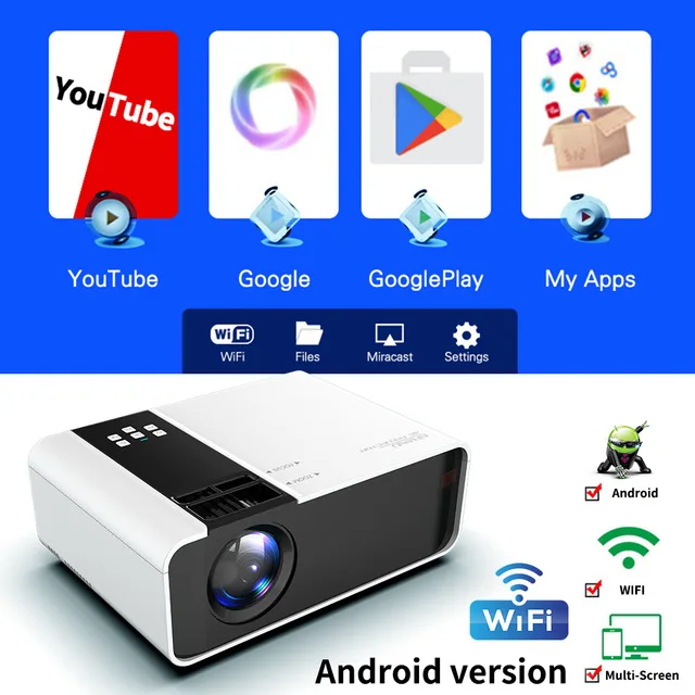 

W10 Projector Home Theater 1280*720P Support 4K Videos WIFI Connect Phone Multi-screen 6000lumens Movie Projector For Android