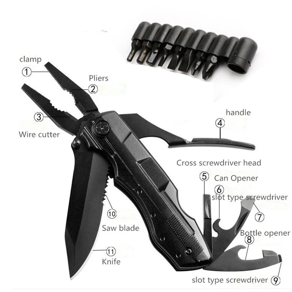 Плоскогубцы многофункциональный инструмент складной карманный Кемпинг Открытый выживания Охота отвертка комплект биты нож открывалка для бутылок ручные инструменты