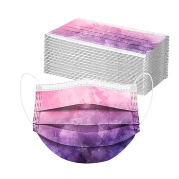 

50PC Tie-Dye Prints Mask Disposable Nonwove 3 Layer Ply Filter Mouth Face Mask Meltblown Breathable Earloops Mask Mondkapjes