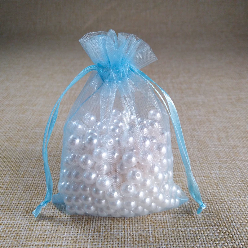 sky blue 100 шт./партия, 5x7, 7x9, 9x12 см, сумки из органзы, свадебные украшения, рождественские украшения, сумочка для подарков, упаковочные сумки для ювелирных изделий - Цвет: sky blue