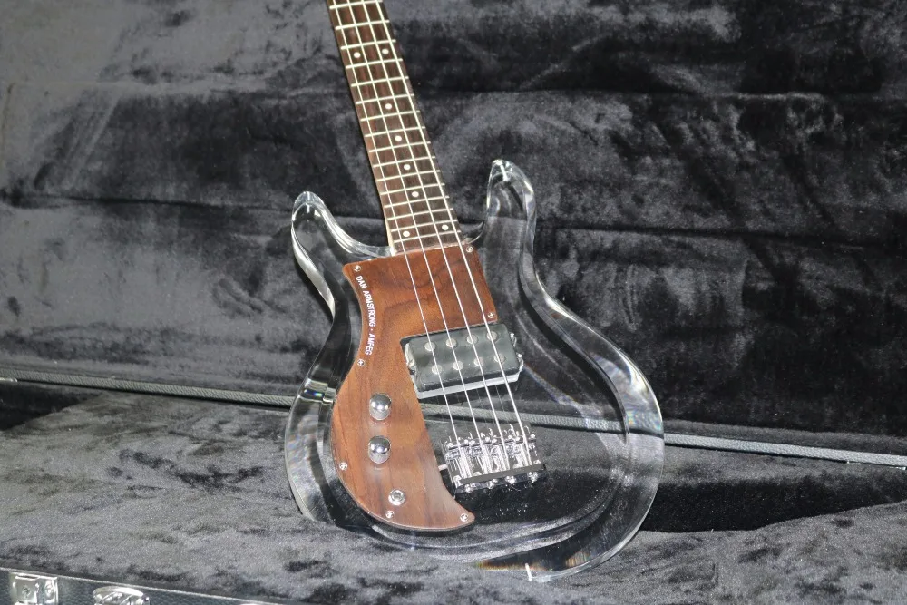 Left Hand Dan ArmStrong Ampeg 4 Strings Acrylic Body Electric Bass Guitar Crystal Guitar Free Shipping Rosewood Pickguard