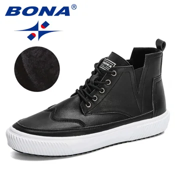 

BONA 2020 New Designers Popular Skateboarding Shoes High Top Men British Style Comfortable Sneakers Masculino Plush Ankle Boots