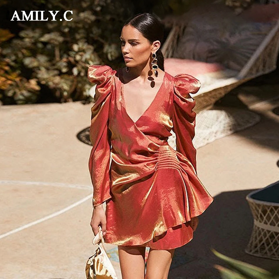 Amily. c2019 зимнее модное женское мини-платье, Клубные вечерние платья знаменитостей, сексуальное облегающее платье с воротником-пузырьком, плиссированное платье с длинным рукавом, Vestidos