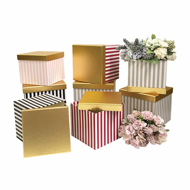 

3pcs/setNew Gold Covered Striped Flower Box Rose Valentine's Day Flower Shop Gift Box Party Holiday Box Wedding Party Decoration