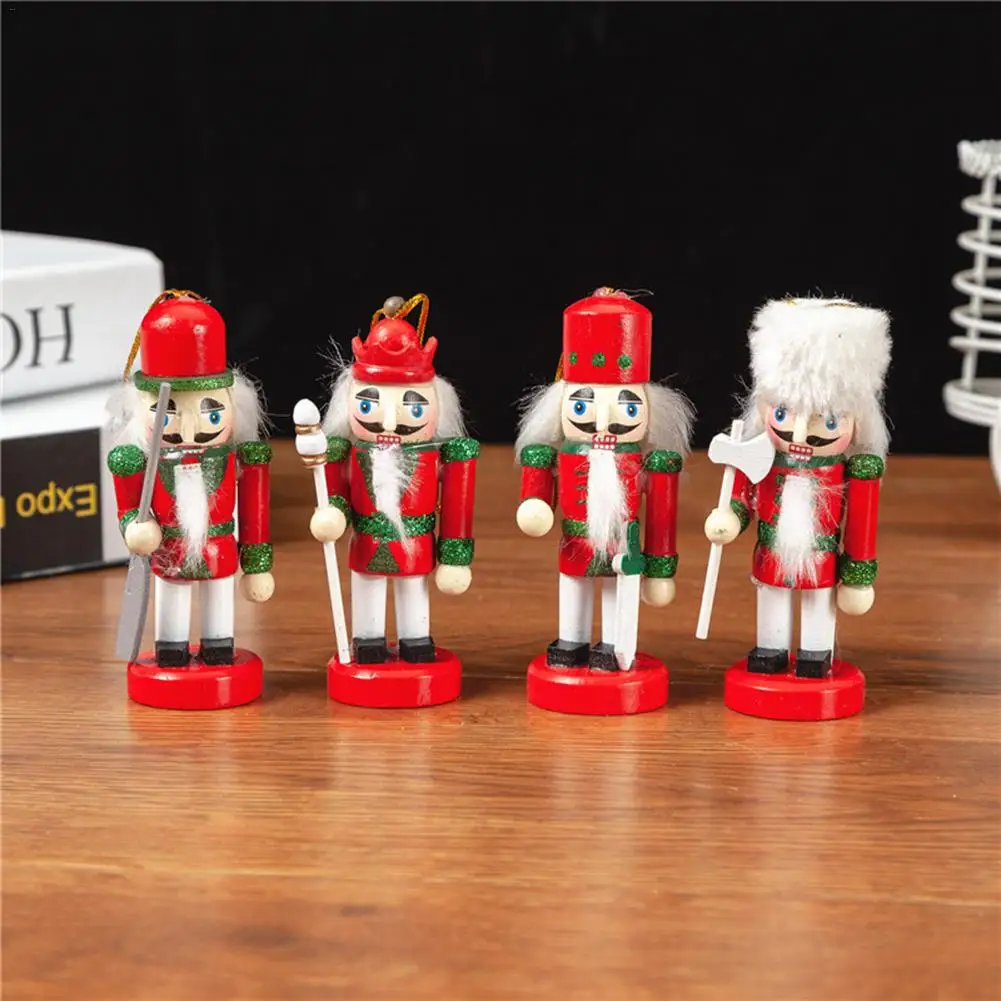4PCS Christmas Gift Decoration Nutcracker Puppet King Soldier 10CM Small Pendant Red Green Series for Christmas Home Decoration